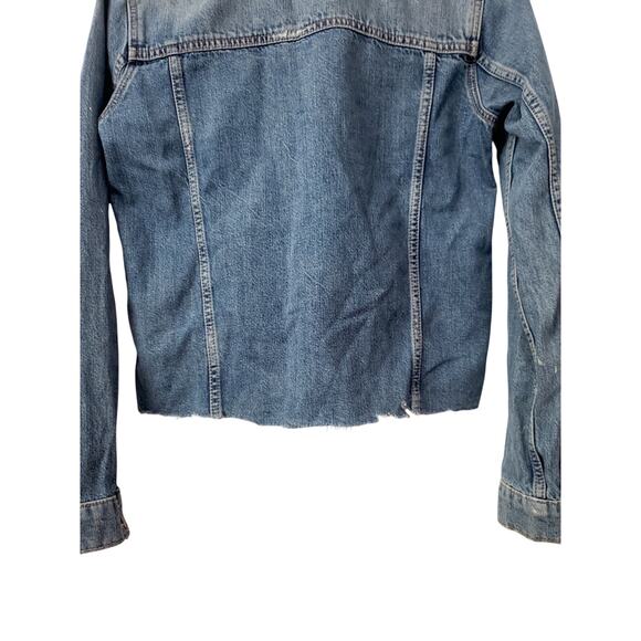 Paige Heidi Faux Fur Collar Cropped Denim Jacket Size Small - Picture 9 of 13